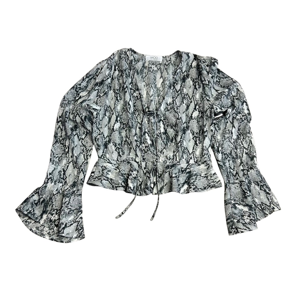 Snakeskin Wrap Peplum Blouse Large Bell Sleeve Whimsigoth Witchy Dark Forest